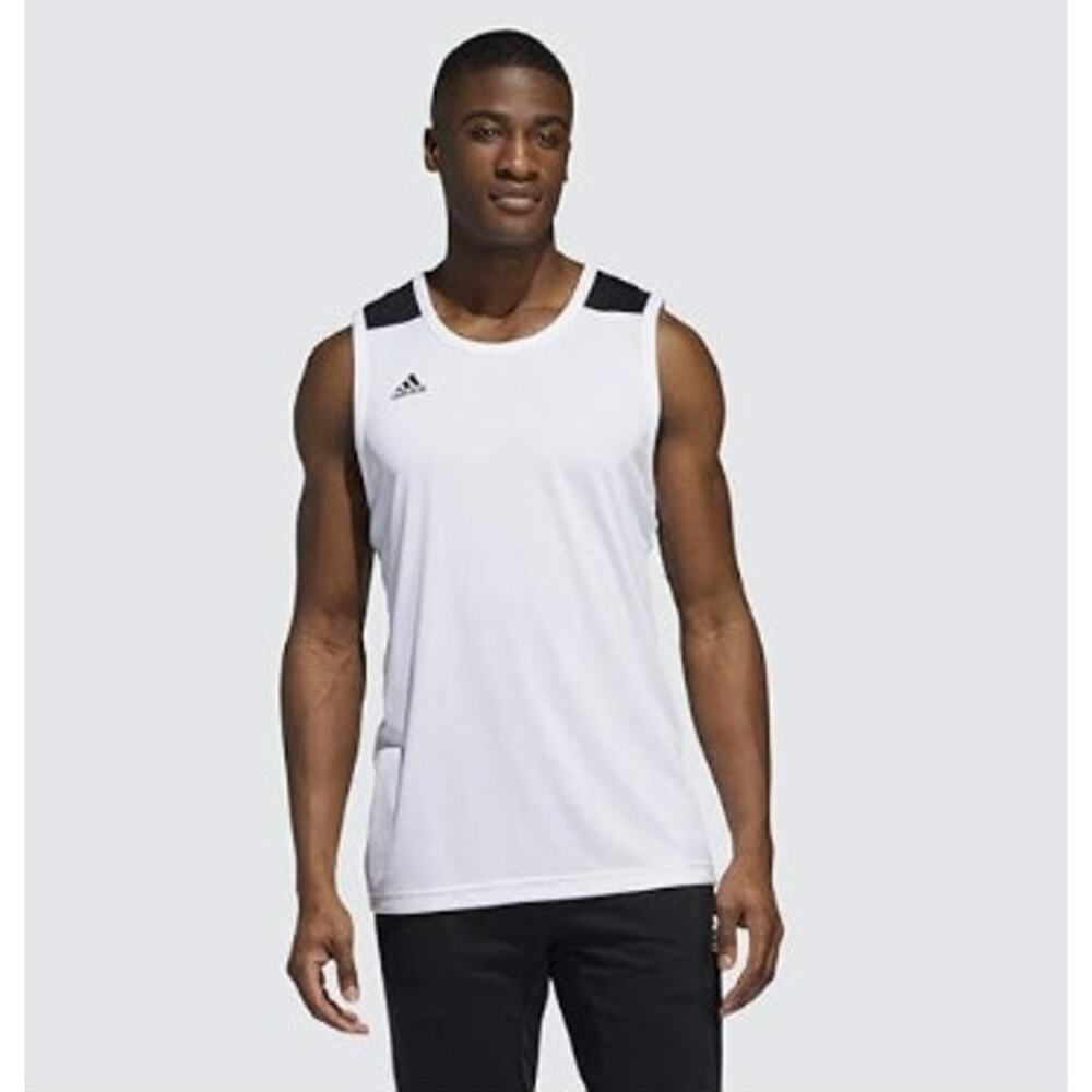 New NWT Adidas Creator 365 Men's Jersey White Navy Sleeveless T-Shirt Size Small